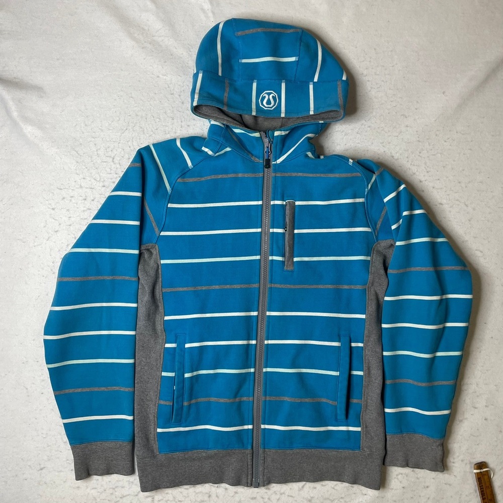 Lululemon Athletica Kung Fu Hoodie Mens Medium Blue Striped Full Zip Sweatshirt